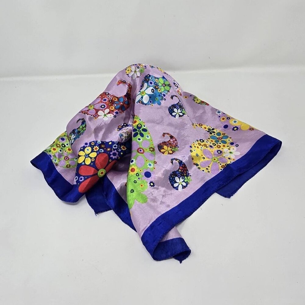 Vintage unbranded 50's Hanki flower paisley pattern print handkerchief pink blue